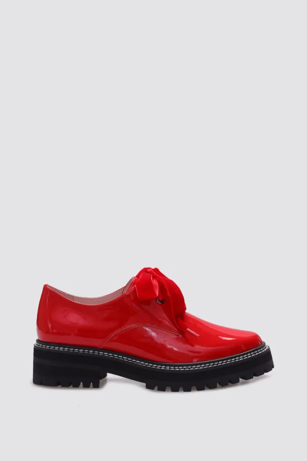 Footwear-ANDREA BIANI HONEY LACE UP FLAT RED PATENT LEATHER