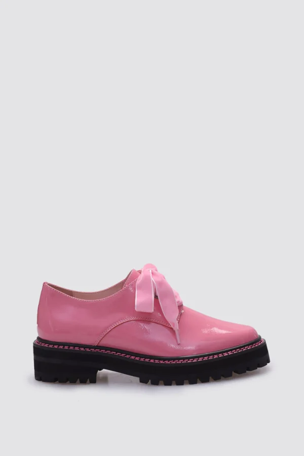 Footwear-ANDREA BIANI HONEY LACE UP FLAT PINK PATENT LEATHER