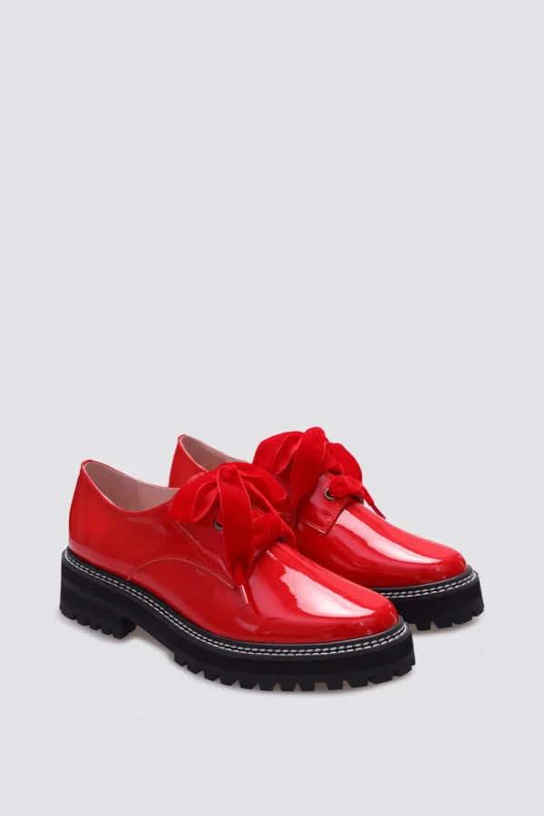 Footwear-ANDREA BIANI HONEY LACE UP FLAT RED PATENT LEATHER