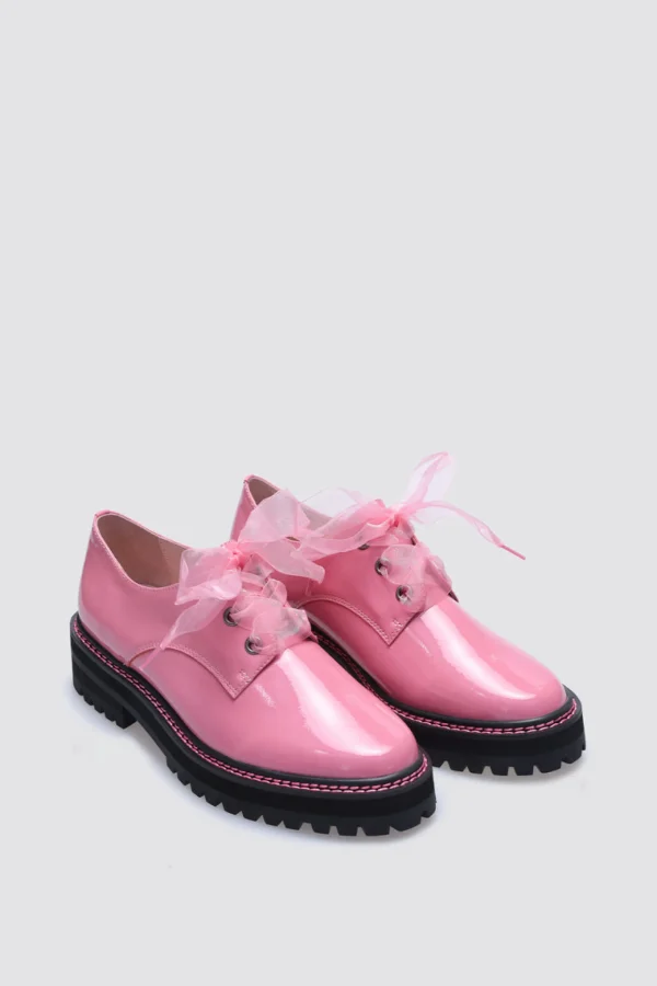 Footwear-ANDREA BIANI HONEY LACE UP FLAT PINK PATENT LEATHER