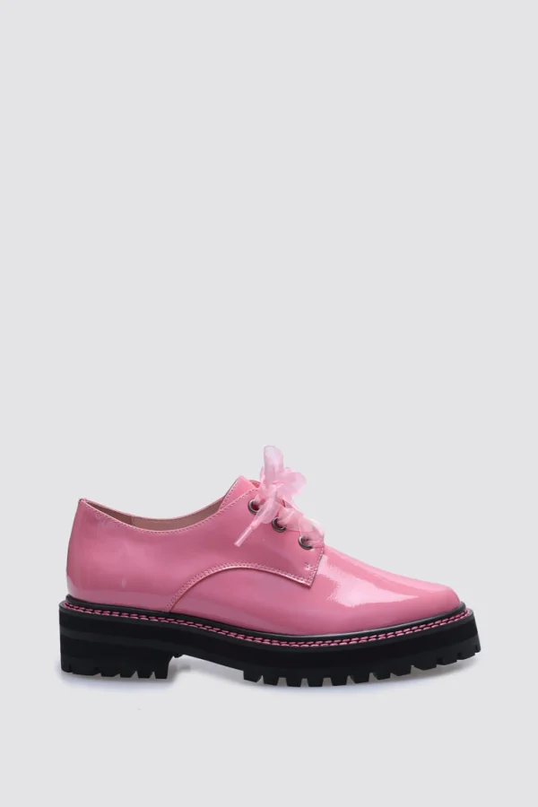 Footwear-ANDREA BIANI HONEY LACE UP FLAT PINK PATENT LEATHER
