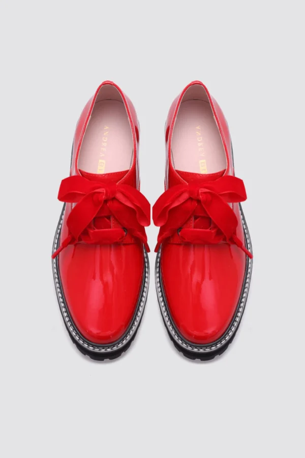Footwear-ANDREA BIANI HONEY LACE UP FLAT RED PATENT LEATHER