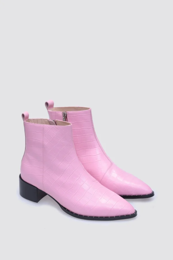 Footwear-ANDREA BIANI JOCELYN ANKLE BOOT PINK CROC LEATHER