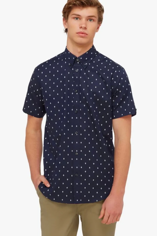 Shirts-BEN SHERMAN DOBBY LEAF SHIRT - NAVY