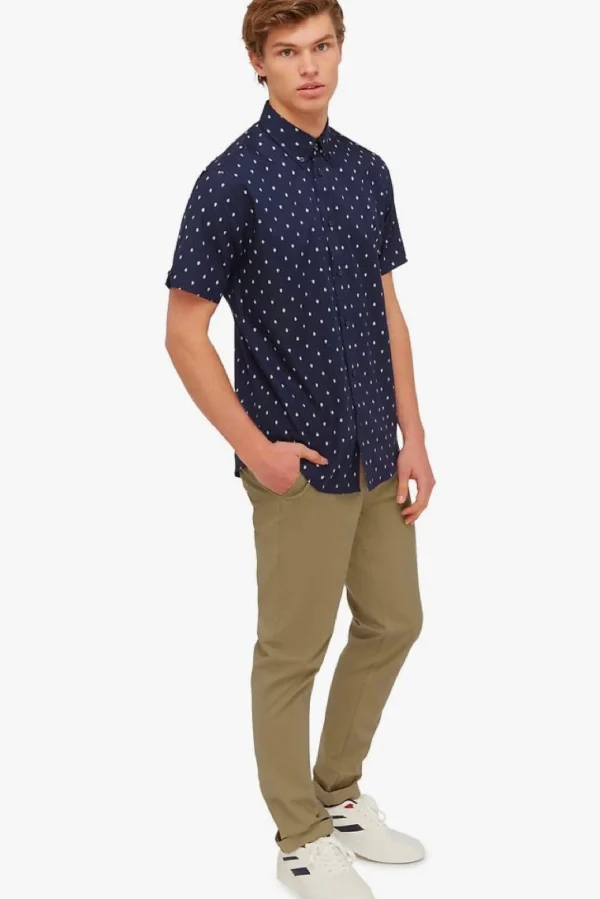Shirts-BEN SHERMAN DOBBY LEAF SHIRT - NAVY