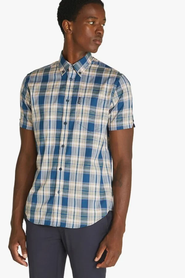 Shirts-BEN SHERMAN LINEAR CHECK SHIRT - SEA