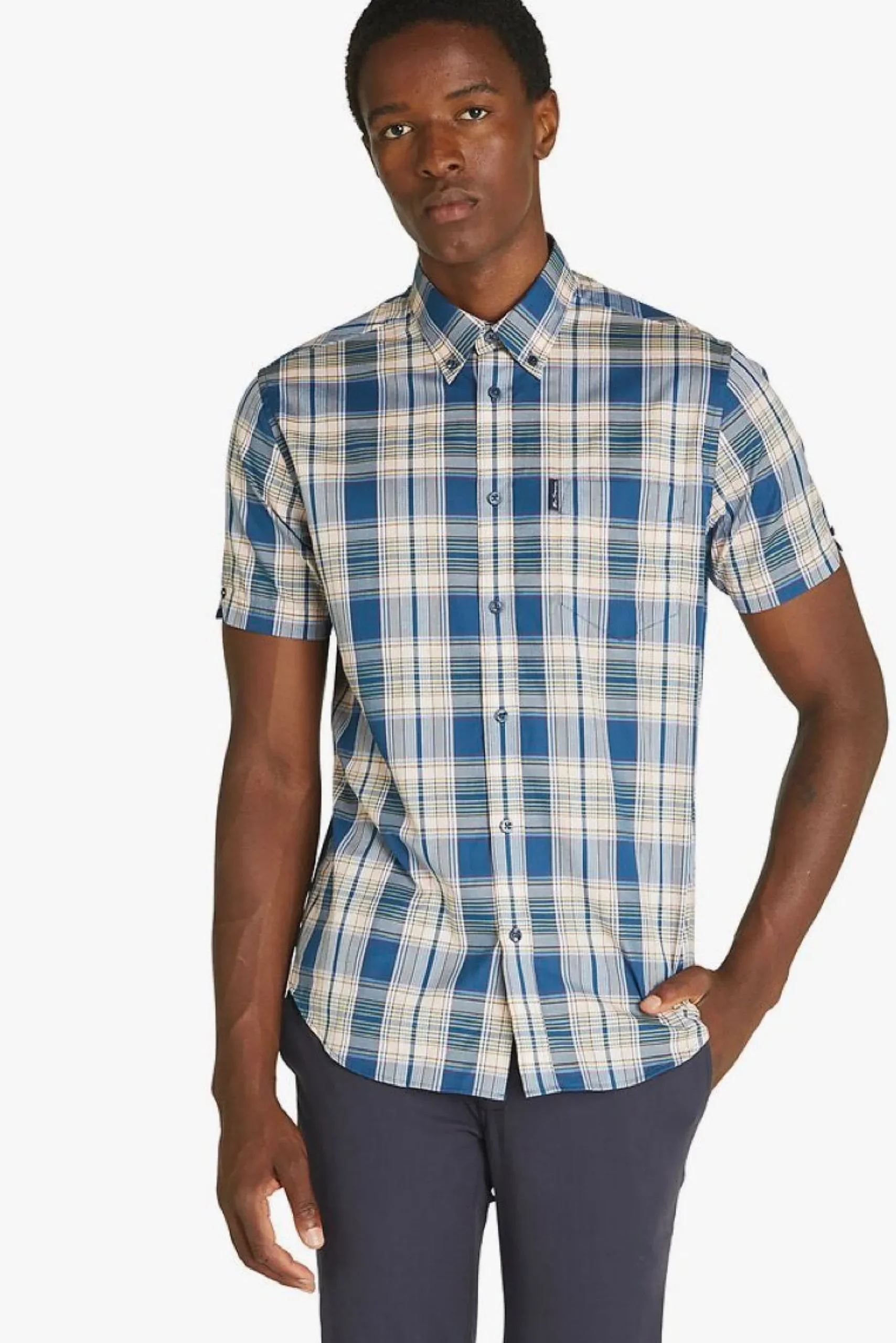 ben_sherman_linear_check__1.webp Shirts-BEN SHERMAN LINEAR CHECK SHIRT - SEA