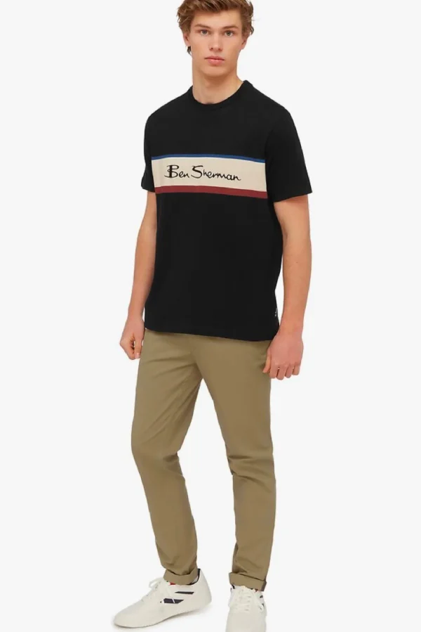 Tees & Tanks-BEN SHERMAN PANEL LOGO TEE - BLACK
