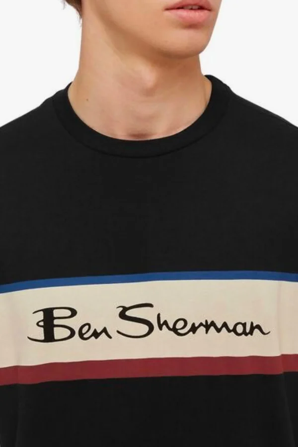 Tees & Tanks-BEN SHERMAN PANEL LOGO TEE - BLACK