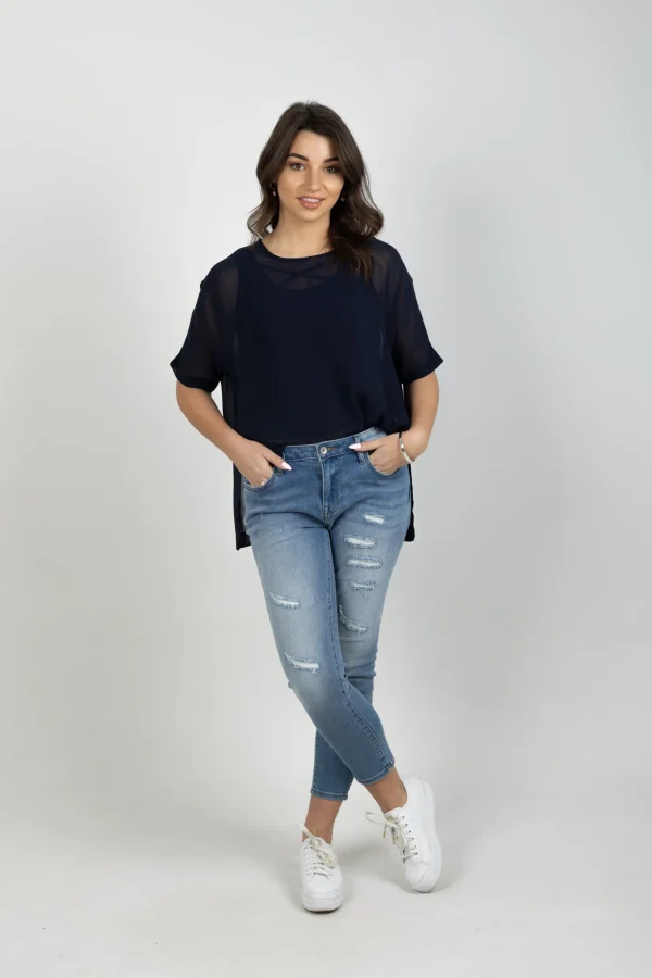 Shirts & Tops-BLANK SPACE LABEL GRACE TEE BLUE NOIR