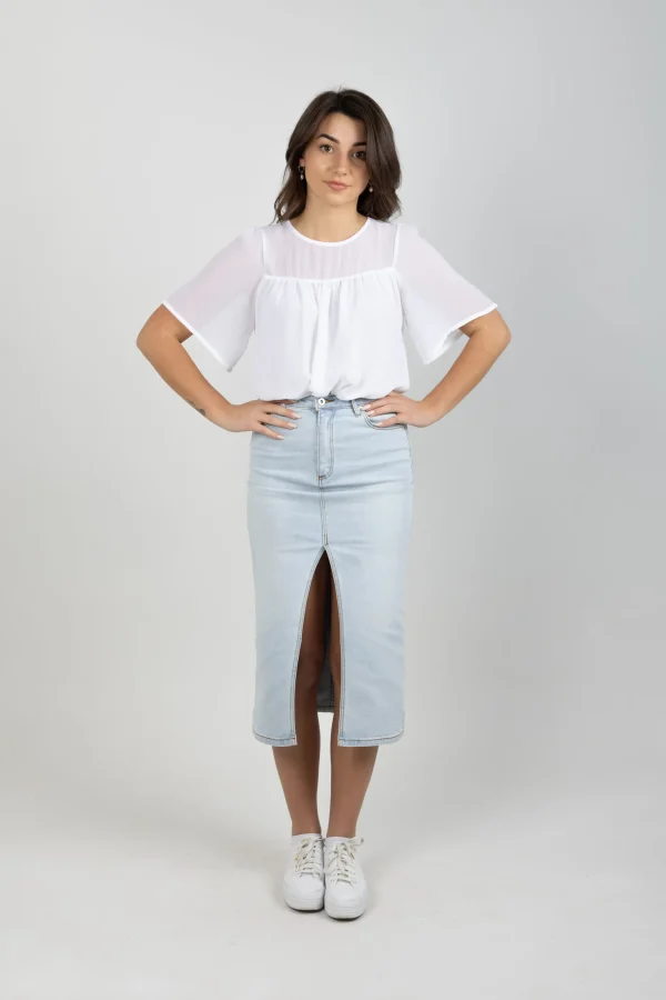 Skirts-BLANK SPACE LABEL VERONICA DENIM SKIRT BORROWED BLUE