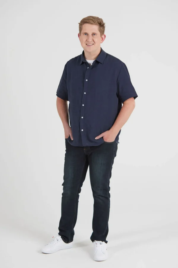 Shirts-BLANK SPACE LABEL WILLIAM LINEN SHIRT NAVY