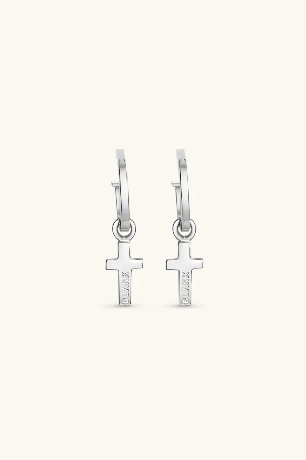 925 Sterling Silver | Jewellery-BLANK SPACE. CROSS HOOP EARRINGS