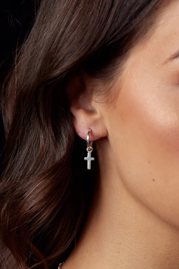 925 Sterling Silver | Jewellery-BLANK SPACE. CROSS HOOP EARRINGS