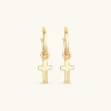 18Kt Gold Plated | Jewellery-BLANK SPACE. CROSS HOOP EARRINGS 18KT GOLD