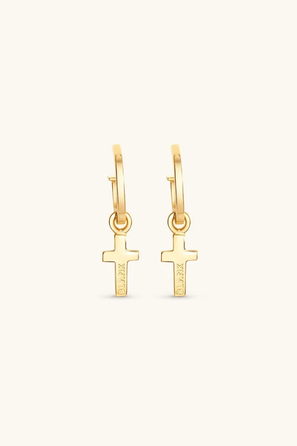 18Kt Gold Plated | Jewellery-BLANK SPACE. CROSS HOOP EARRINGS 18KT GOLD