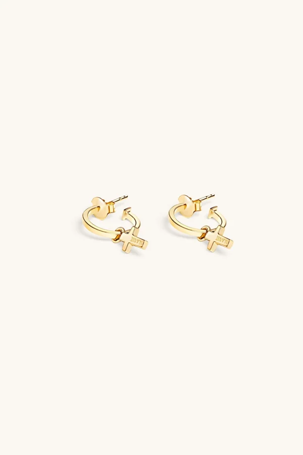 18Kt Gold Plated | Jewellery-BLANK SPACE. CROSS HOOP EARRINGS 18KT GOLD