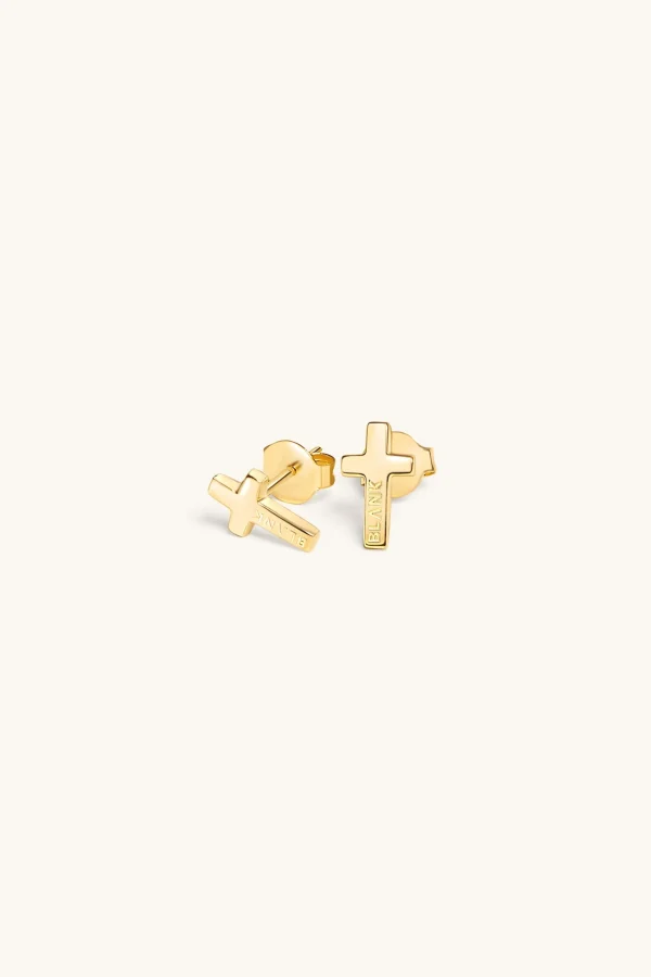 18Kt Gold Plated | Jewellery-BLANK SPACE. CROSS STUD EARRINGS 18KT GOLD