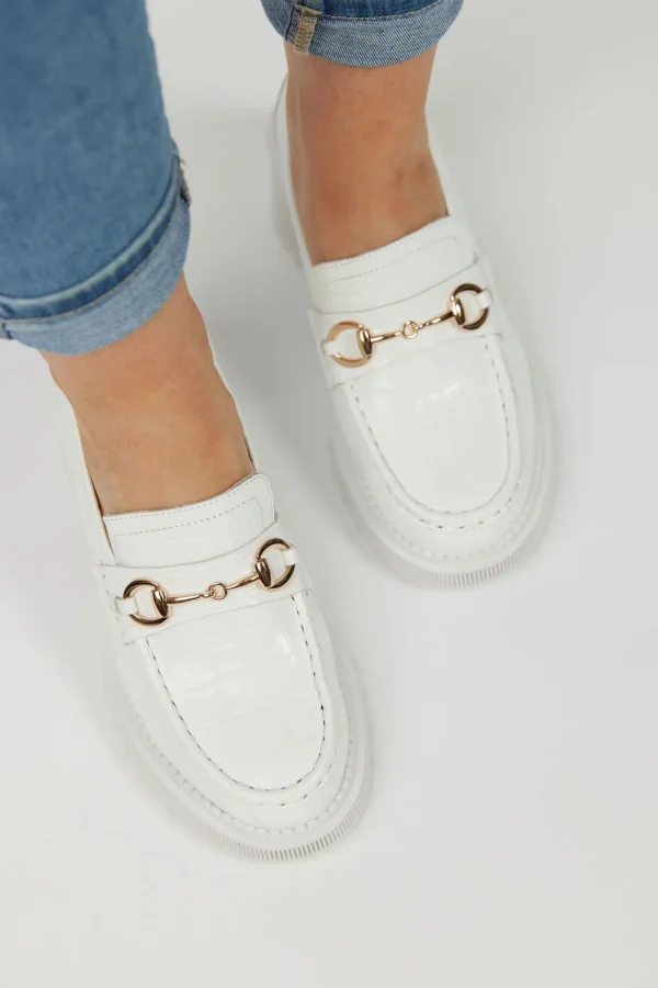 Footwear-DJANGO & JULIETTE ZOEY LOAFER WHITE CROC LEATHER
