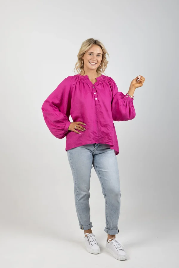Shirts & Tops-EB&IVE NASHVILLE LINEN BLOUSE MAGENTA