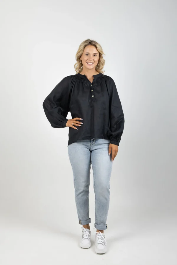 Shirts & Tops-EB&IVE NASHVILLE LINEN BLOUSE EBONY