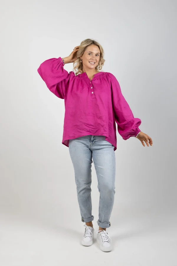 Shirts & Tops-EB&IVE NASHVILLE LINEN BLOUSE MAGENTA