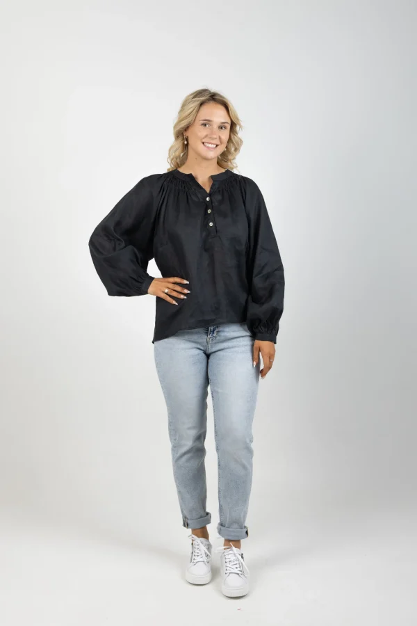 Shirts & Tops-EB&IVE NASHVILLE LINEN BLOUSE EBONY