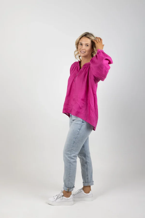 Shirts & Tops-EB&IVE NASHVILLE LINEN BLOUSE MAGENTA