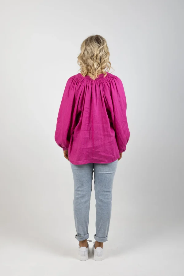 Shirts & Tops-EB&IVE NASHVILLE LINEN BLOUSE MAGENTA