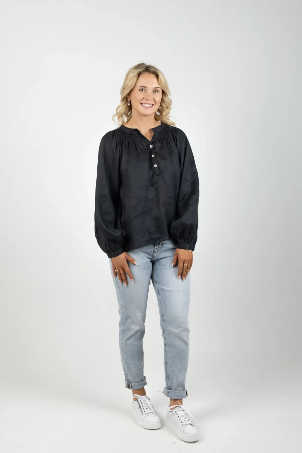 Shirts & Tops-EB&IVE NASHVILLE LINEN BLOUSE EBONY