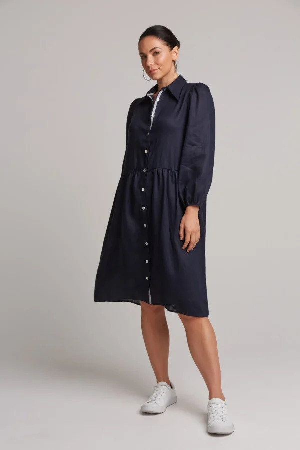 Dresses-EB&IVE STUDIO MIDI SHIRT DRESS NAVY