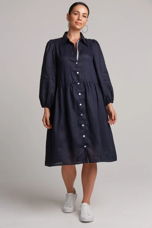 Dresses-EB&IVE STUDIO MIDI SHIRT DRESS NAVY