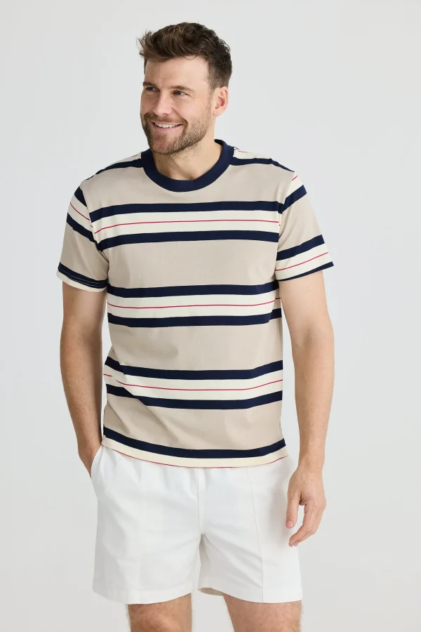 Tees & Tanks-FOSSICK CAMBRIDGE TEE BIRDIE STRIPE