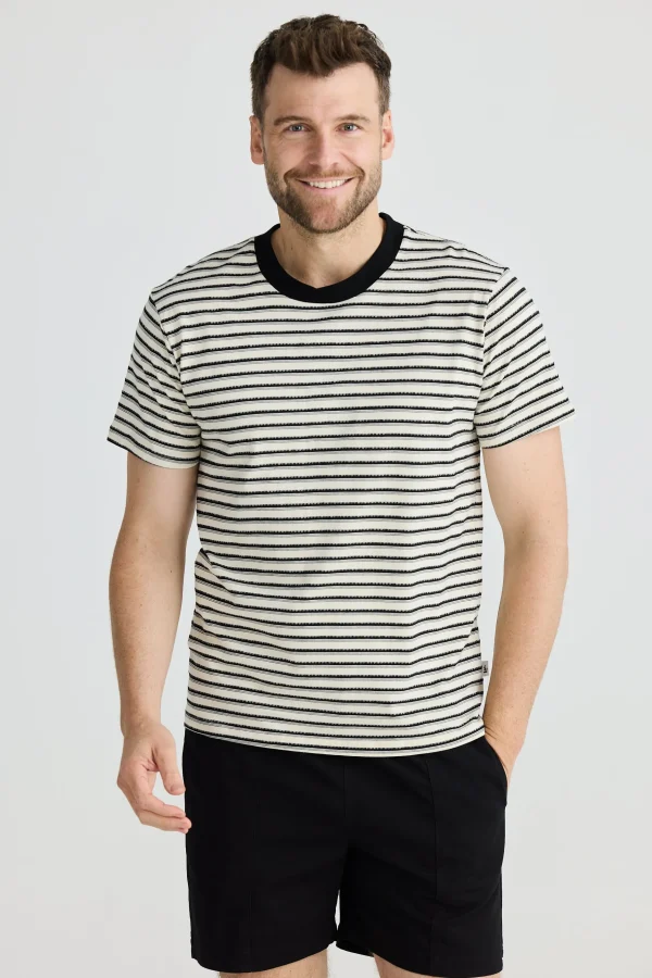Tees & Tanks-FOSSICK CAMBRIDGE TEE BLACK STRIPE