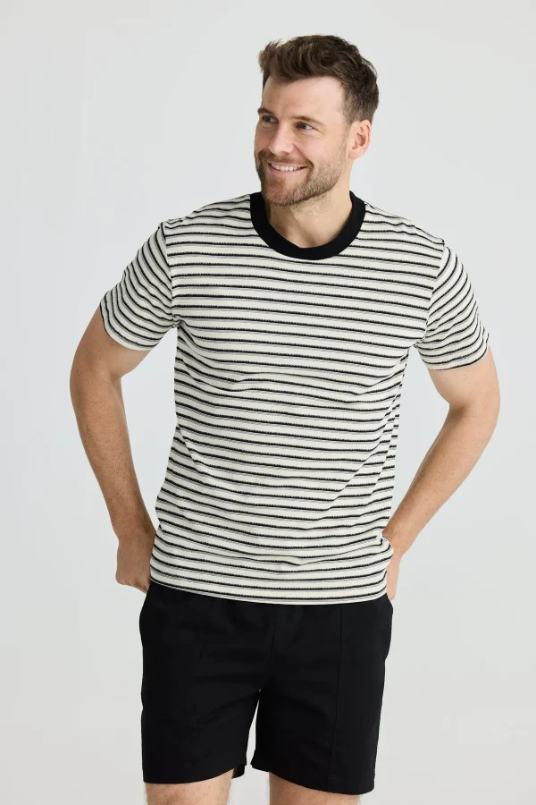 Tees & Tanks-FOSSICK CAMBRIDGE TEE BLACK STRIPE