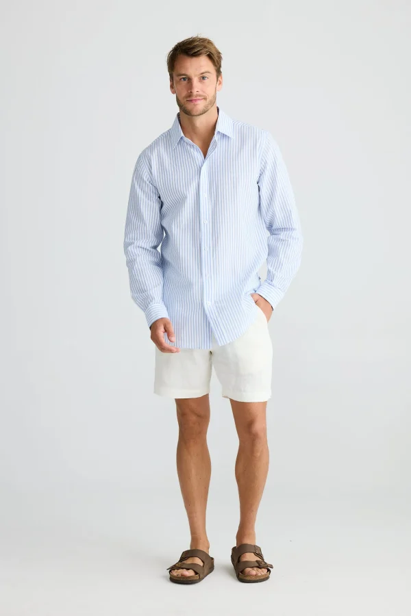 Shirts-FOSSICK OXFORD SHIRT BLUE STRIPE