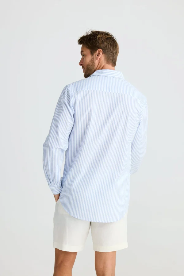 Shirts-FOSSICK OXFORD SHIRT BLUE STRIPE