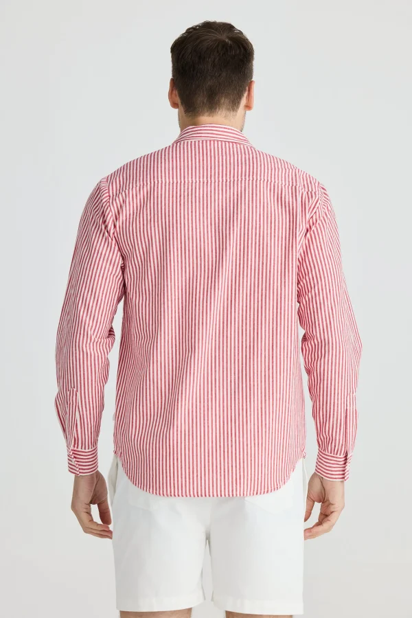 Shirts-FOSSICK OXFORD SHIRT CHILLI STRIPE