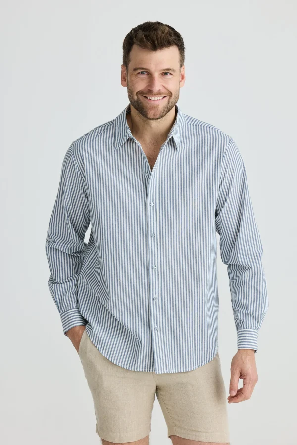 Shirts-FOSSICK OXFORD SHIRT STEEL STRIPE