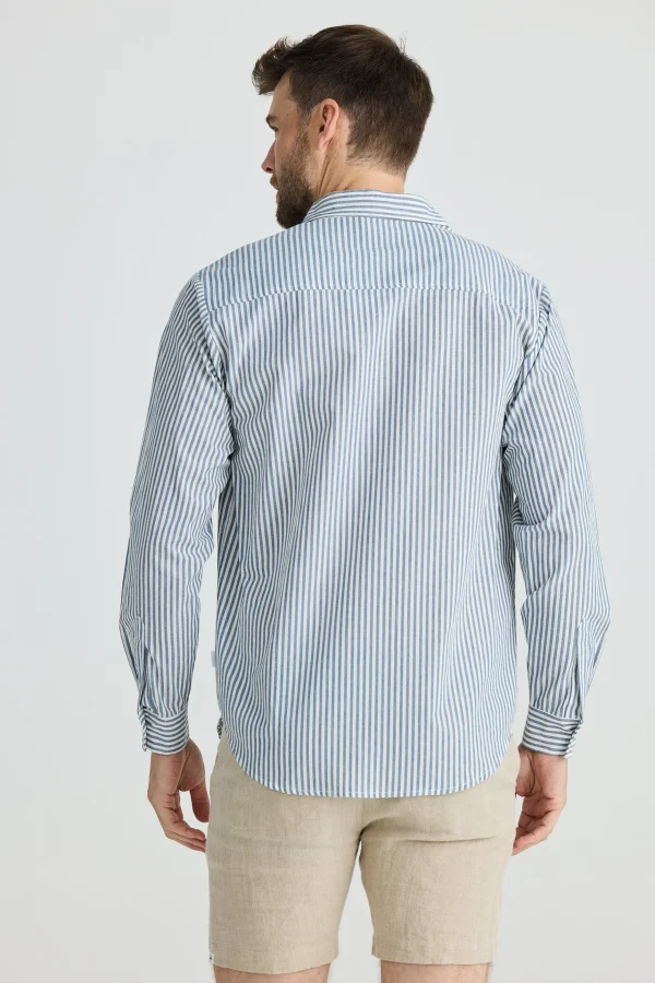 Shirts-FOSSICK OXFORD SHIRT STEEL STRIPE