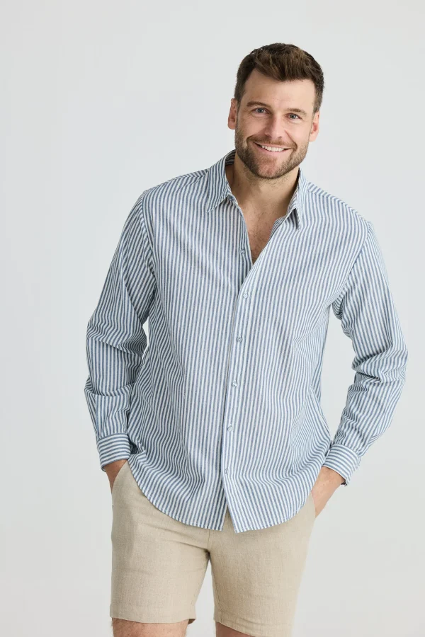 Shirts-FOSSICK OXFORD SHIRT STEEL STRIPE