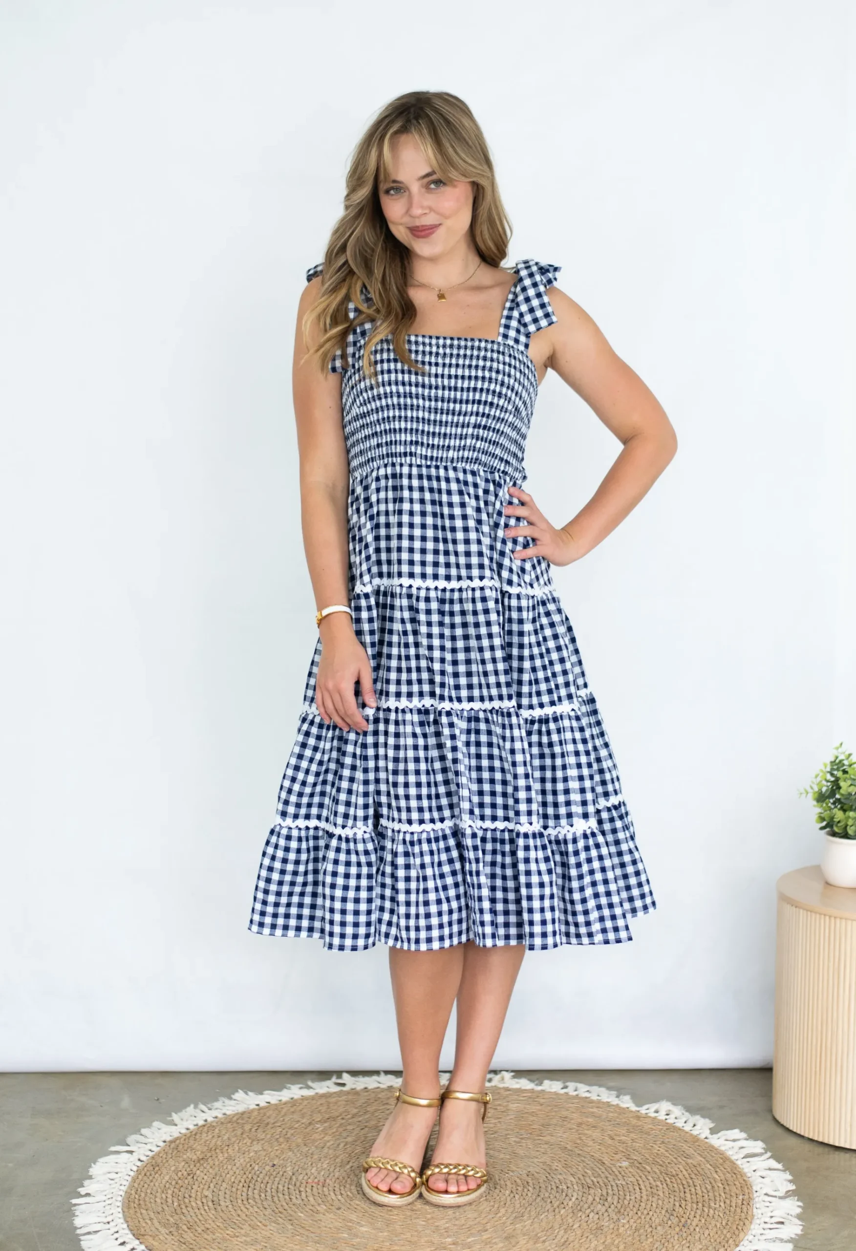 fria_gingham_tier_dress_n_1.webp Dresses-FRIA GINGHAM TIER DRESS NAVY