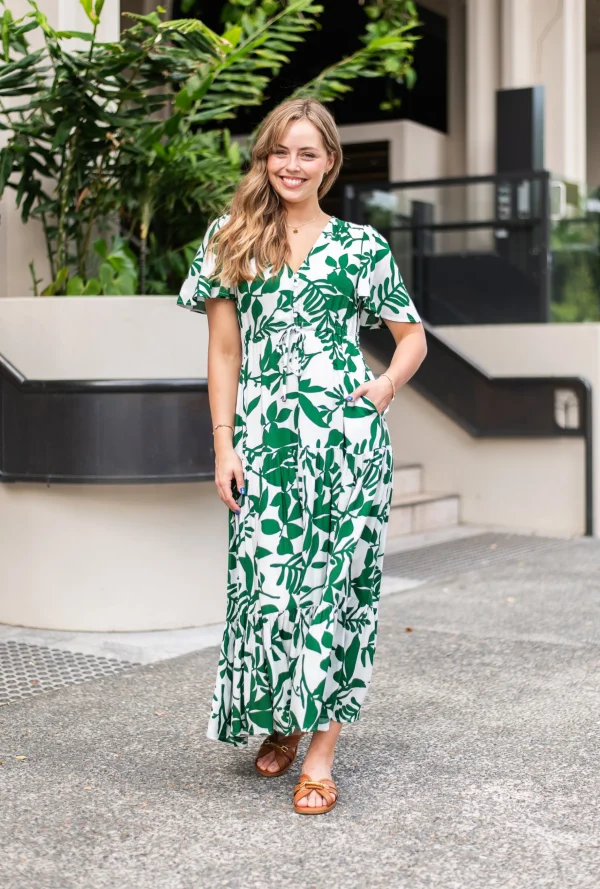 Dresses-FRIA SELMA MAXI DRESS FORREST FERN GREEN