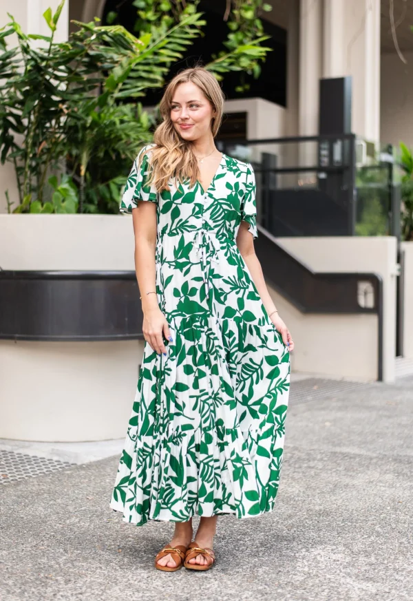 Dresses-FRIA SELMA MAXI DRESS FORREST FERN GREEN
