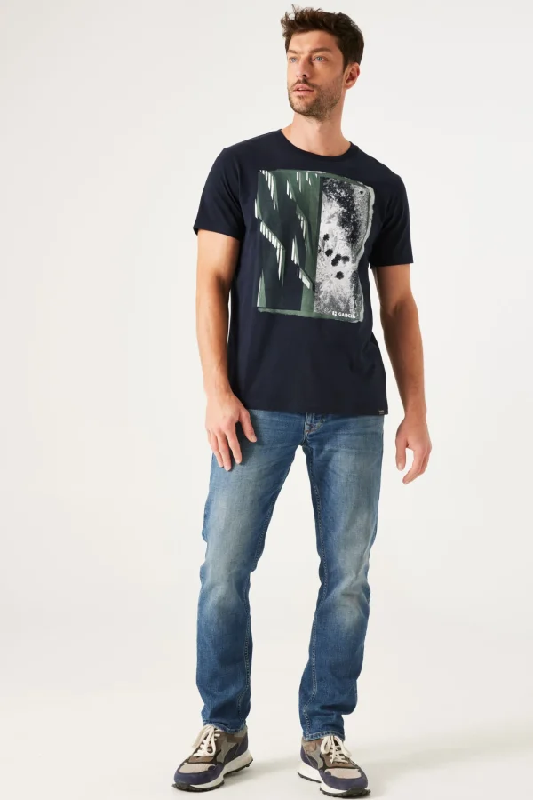 Tees & Tanks-GARCIA BLOCK T-SHIRT DARK BLUE