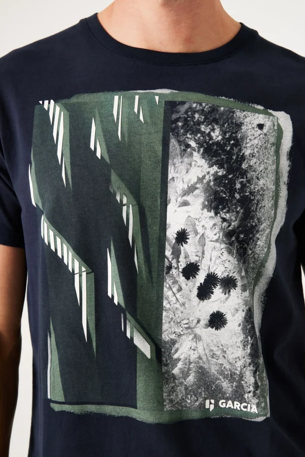 Tees & Tanks-GARCIA BLOCK T-SHIRT DARK BLUE