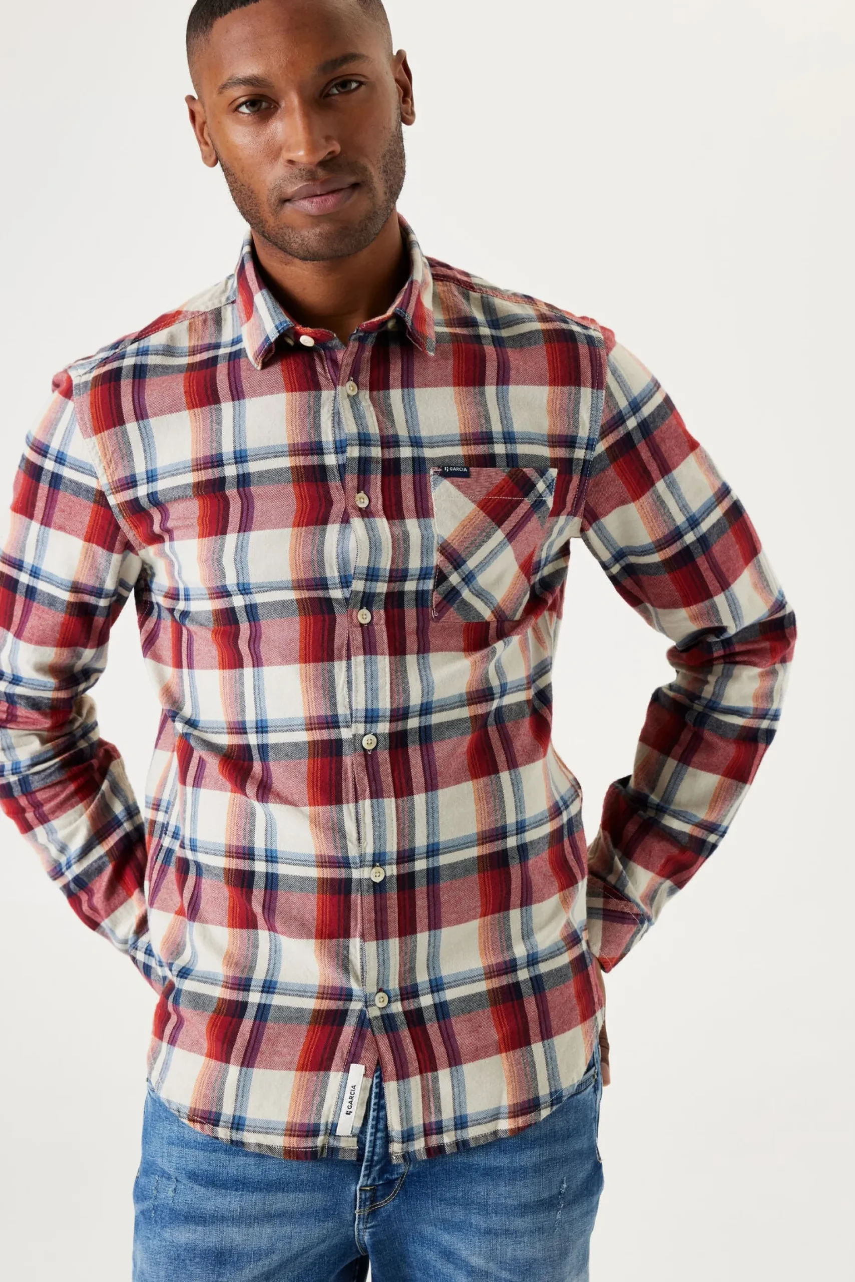 garcia_checked_flanel_shi_0.webp Shirts-GARCIA CHECKED FLANEL SHIRT RUBY PORT