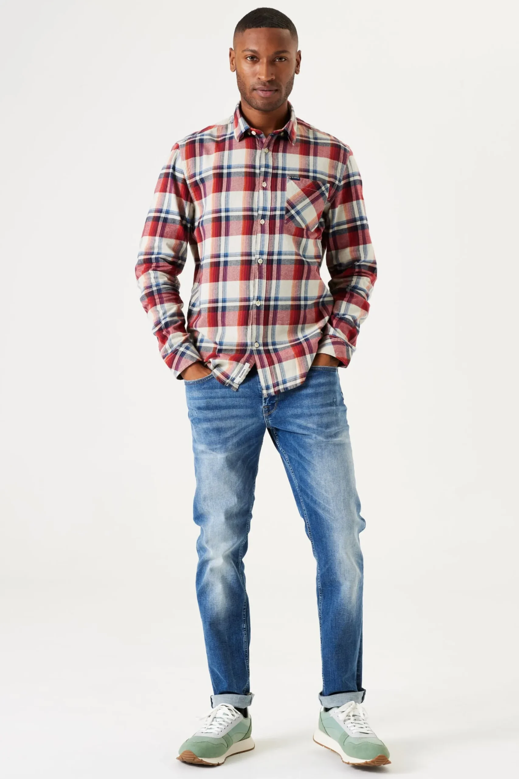 garcia_checked_flanel_shi_1.webp Shirts-GARCIA CHECKED FLANEL SHIRT RUBY PORT