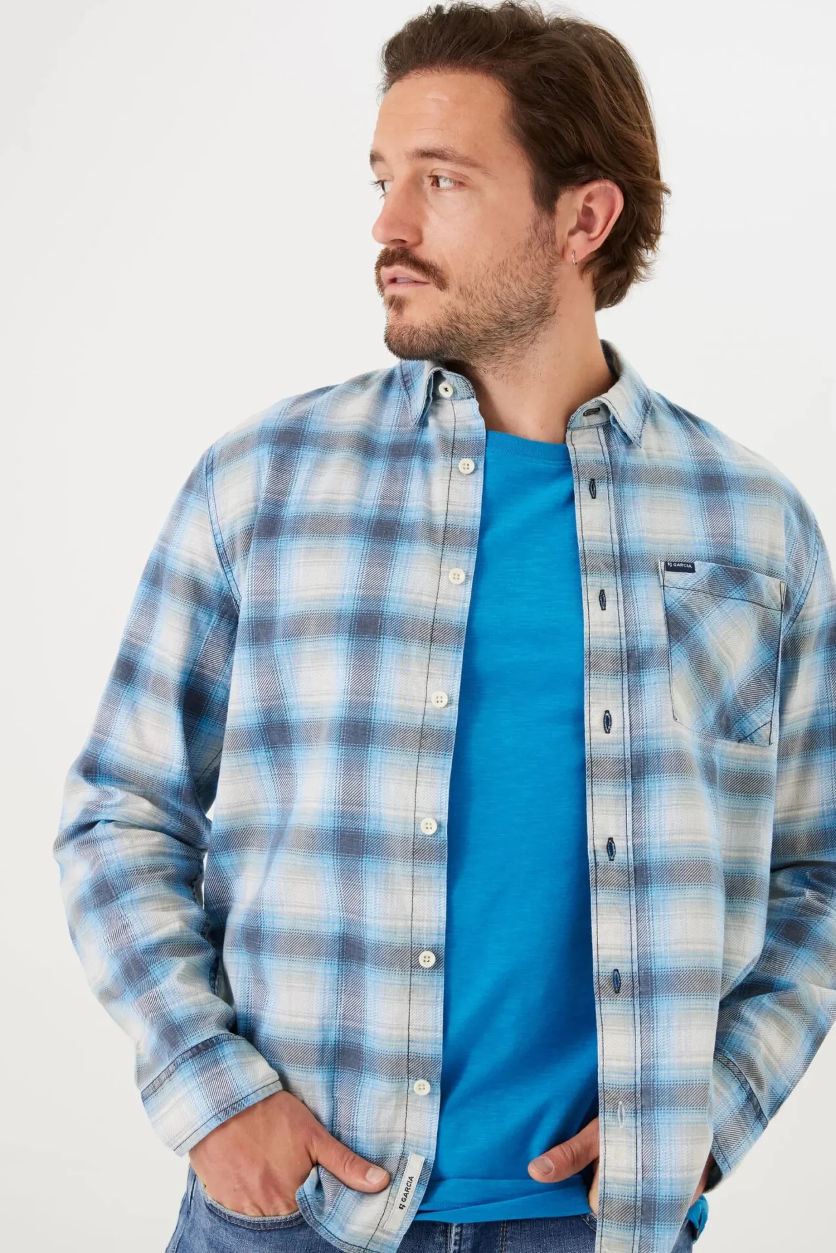 garcia_checked_shirt_lago_0.webp Shirts-GARCIA CHECKED SHIRT LAGOON BLUE