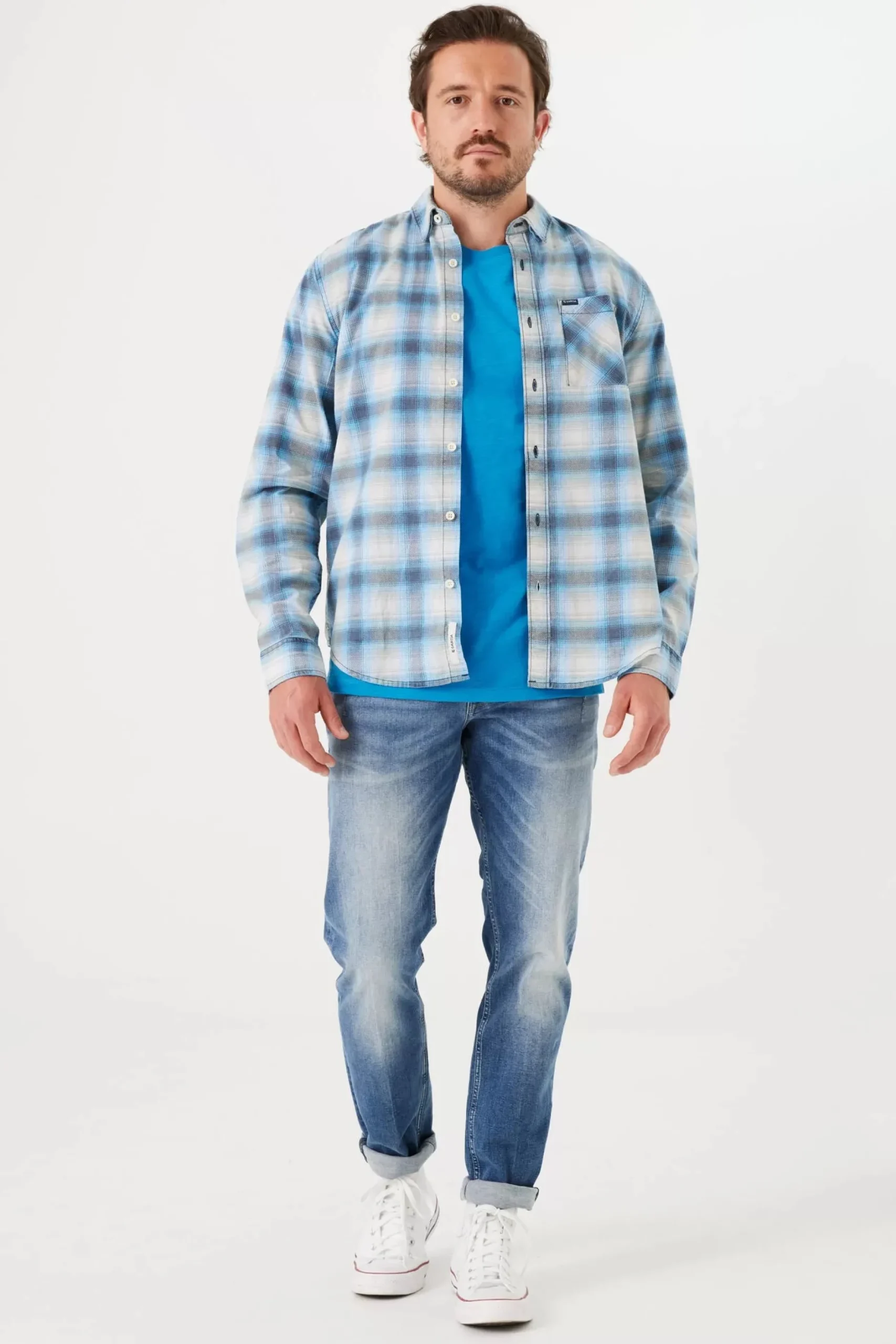 garcia_checked_shirt_lago_1.webp Shirts-GARCIA CHECKED SHIRT LAGOON BLUE